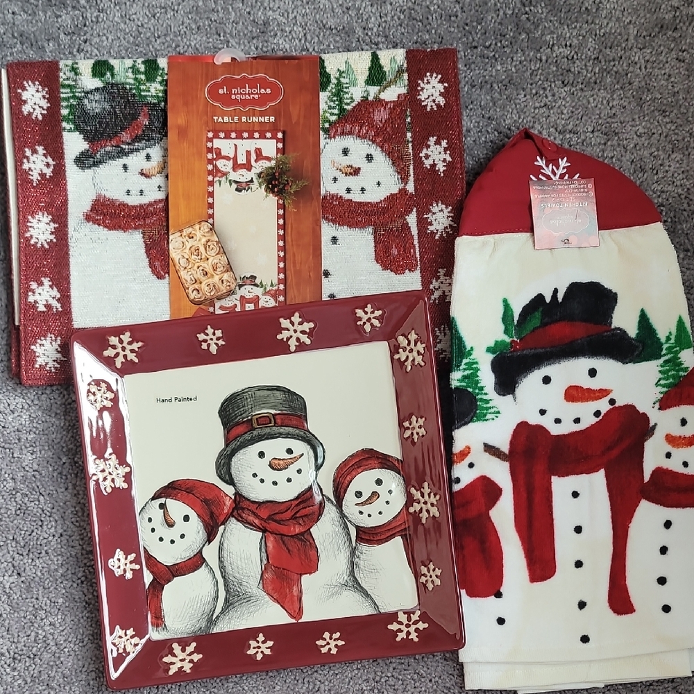 St. Nicholas Square Snowman Holiday Decor Set - Red and White